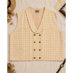 Frontier Classics Vest Mens 3XL Beige Windowpane Western Cowboy Waistcoat Cotton